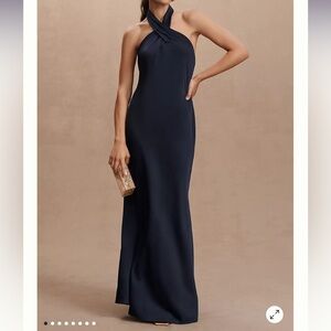 BHLDN Ruby Twist Halter Satin Gown - Midnight